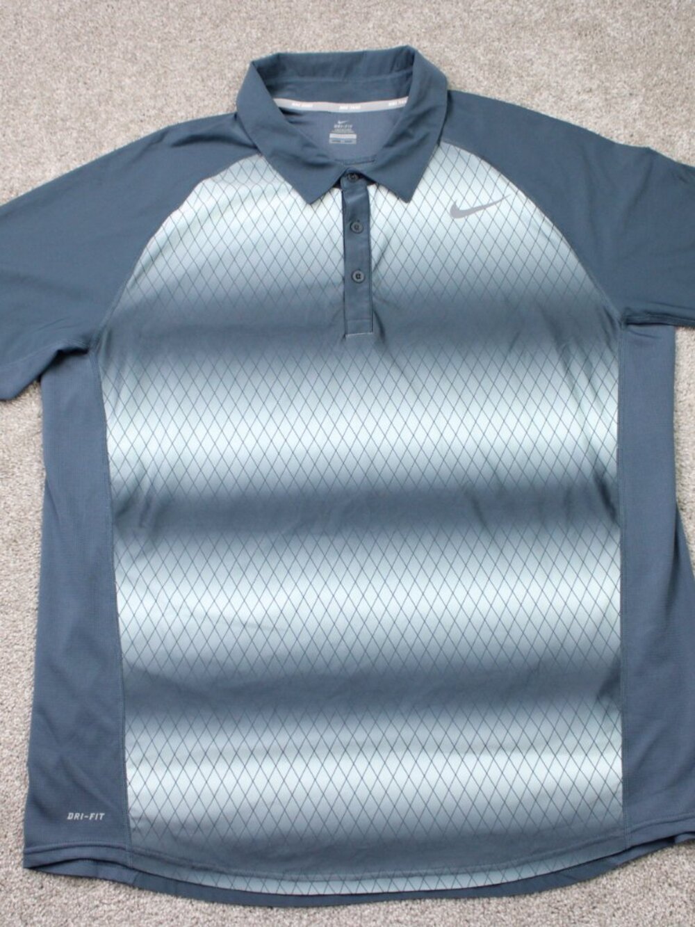 Nike Tennis Polo Shirt Mens XL Grey Argyle Roger Federer Basel Short Sleeve